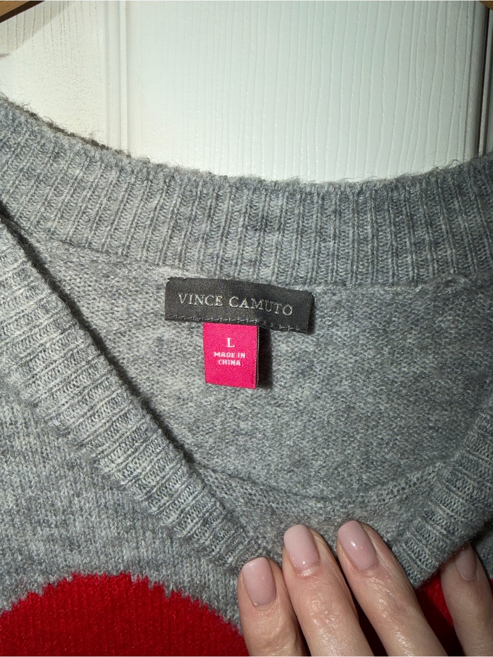 Vince Camuto Gray Crewneck Sweater with Red Heart - Picture 3 of 5